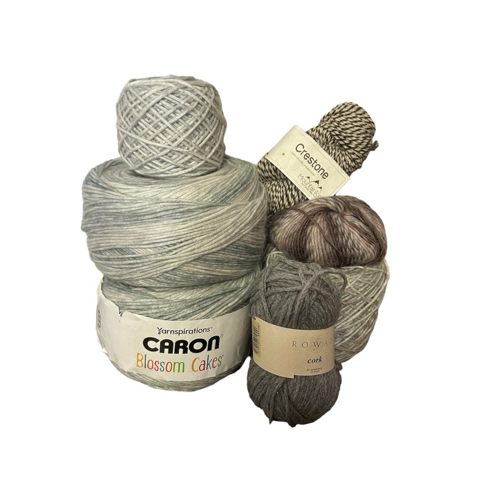 Yarn Lot 7 PC Funky Yarn Neutral Colors Mixed Media Fiber
